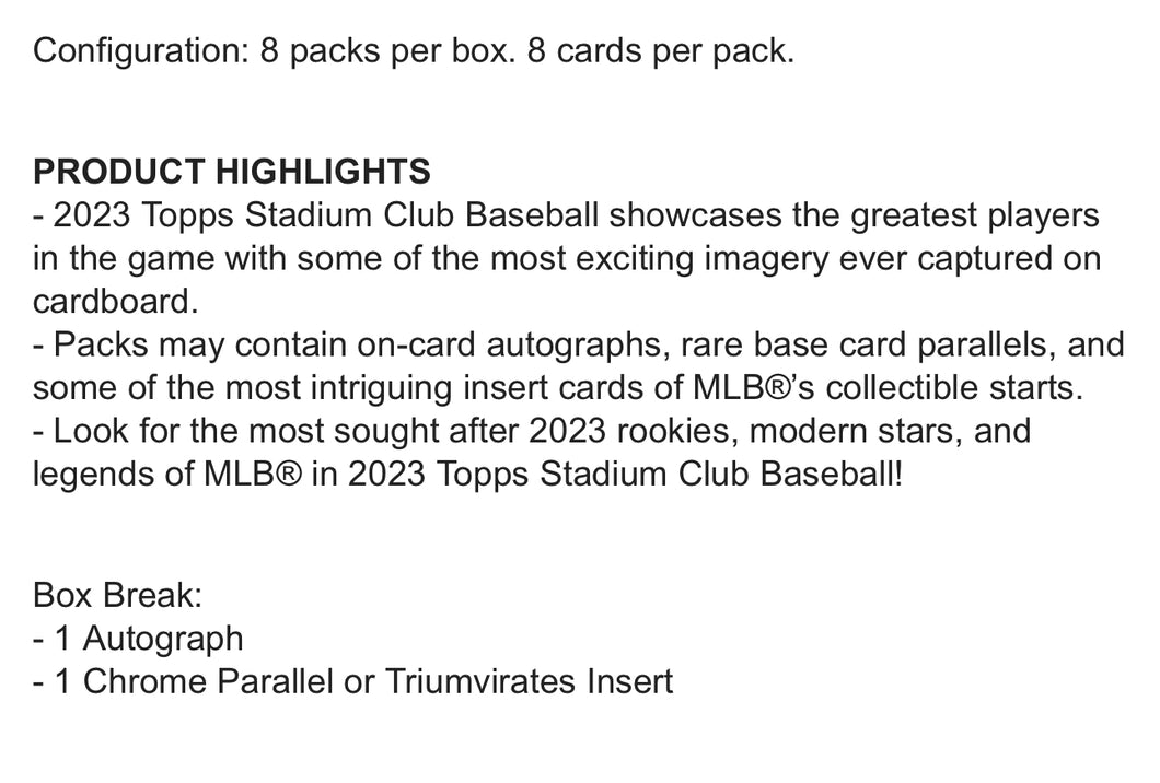 2023 Stadium Club Baseball  Compact Box Will Ship 1/24
